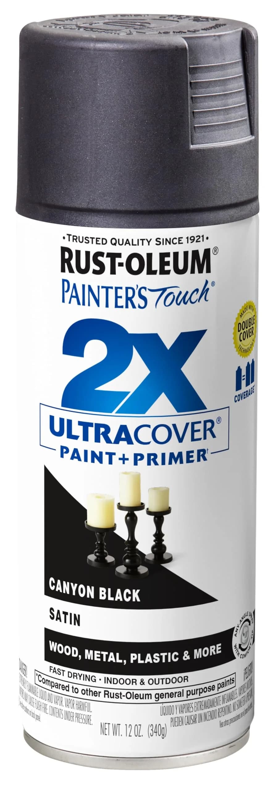 Rust-Oleum Painter's Touch 2X Satin Canyon Black Spray Paint, 340g - main product image