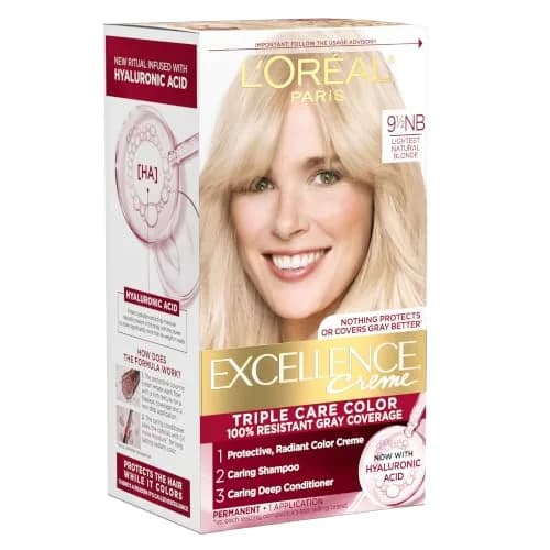 L'Oreal Paris Excellence Crème Permanent Hair Dye 9.5NB Lightest Natural Blonde | 100% Gray Coverage with Hyaluronic Acid thumbnail 1