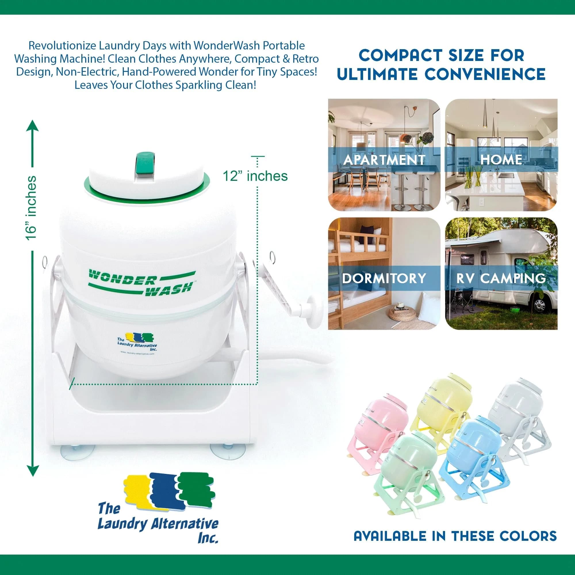 The Laundry Alternative WonderWash Manual Hand Clothes Washer (White) | Compact & Non-Electric for Apartments - view 3