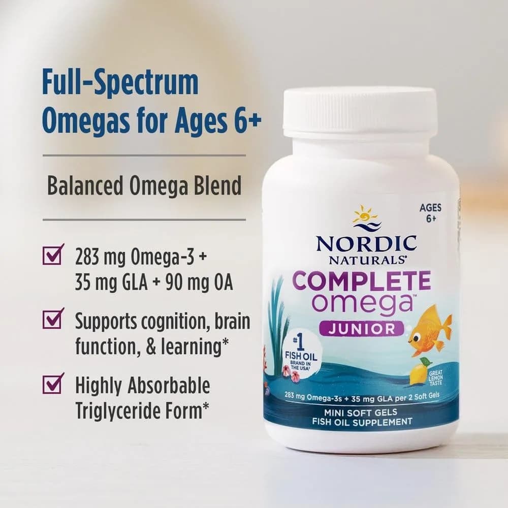 Nordic Naturals Complete Omega Jr. Kids Fish Oil Lemon 90 Mini Soft Gels | Supports Brain Function & Nervous System Health - view 3