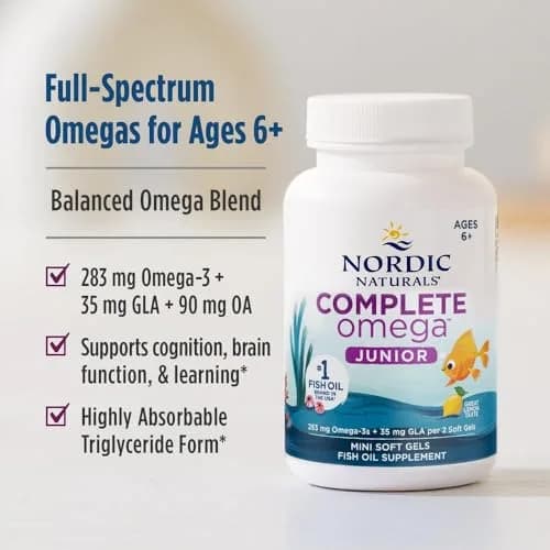 Nordic Naturals Complete Omega Jr. Kids Fish Oil Lemon 90 Mini Soft Gels | Supports Brain Function & Nervous System Health thumbnail 3