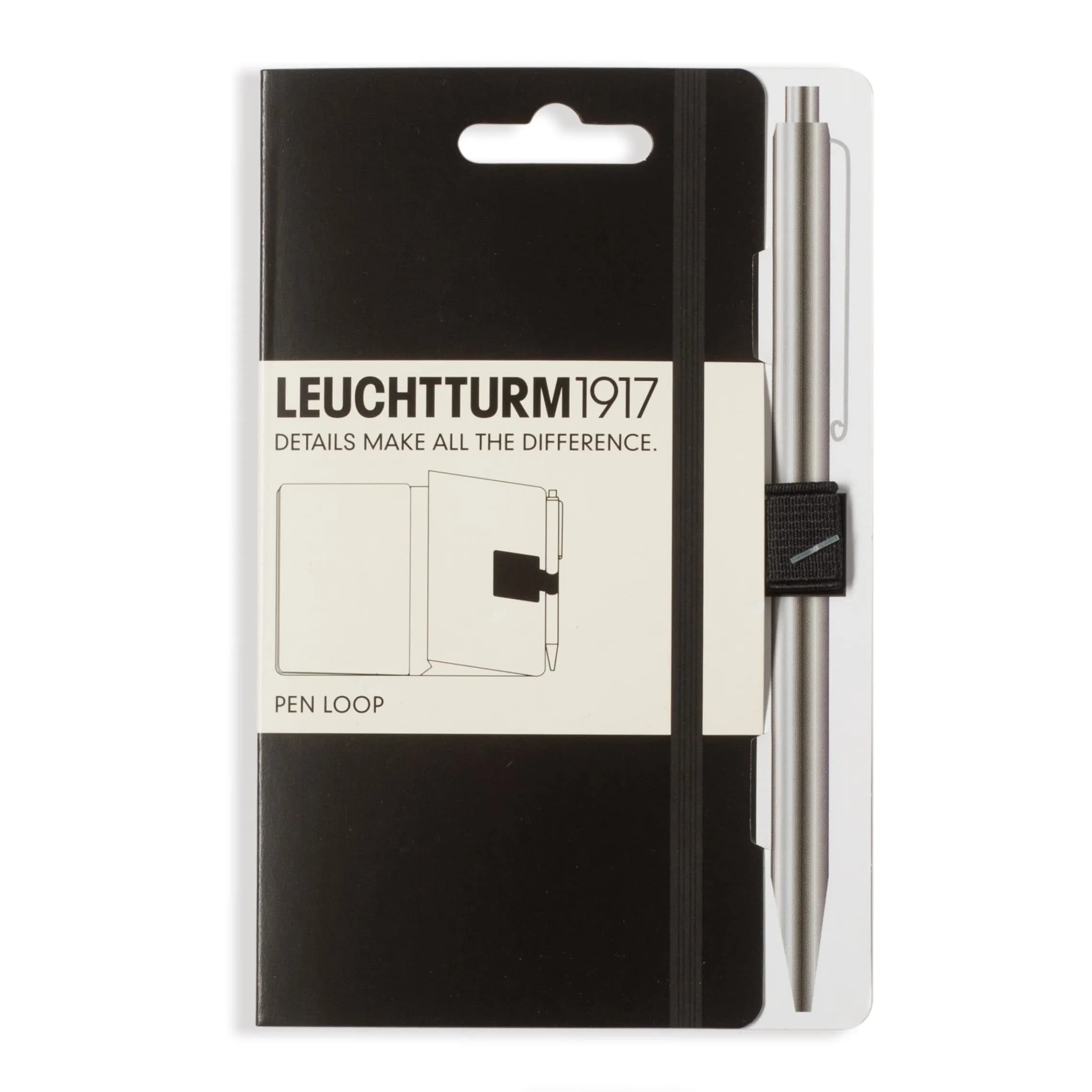 LEUCHTTURM1917 Self Adhesive Pen Loop Elastic Pen Holder (Black) | Fits Most Pens & Notebooks