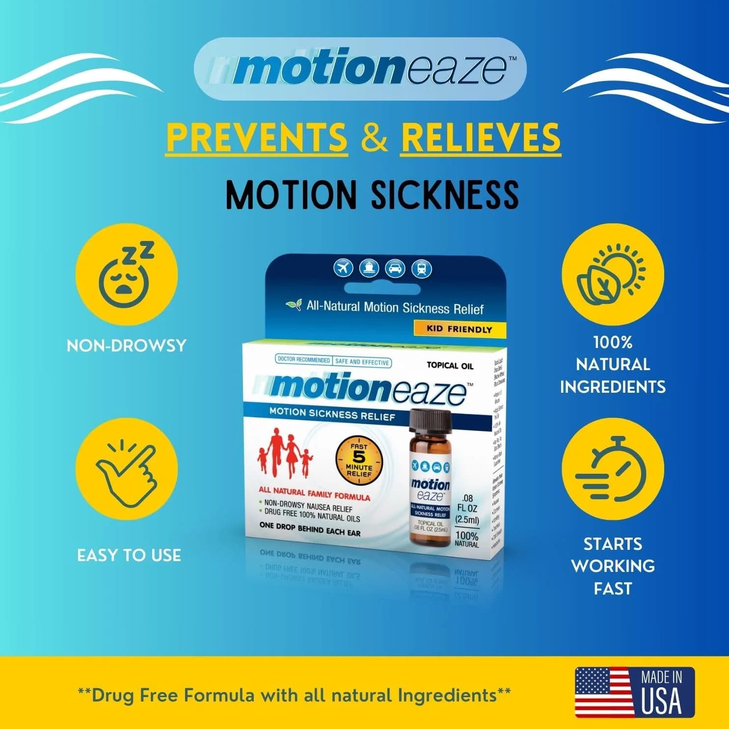 MotionEaze Natural Motion Sickness Relief Topical Liquid 0.085 ml (0.08 Fl Oz) | Non-Drowsy, All-Natural Formula - view 2
