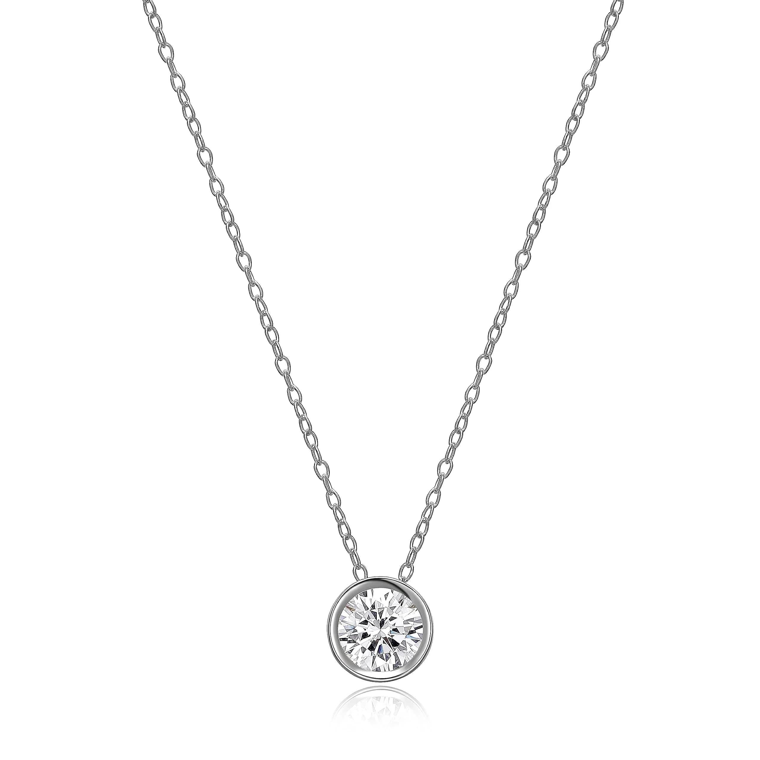 MORGAN & PAIGE Silver Round CZ Solitaire Pendant Necklace 18in | Classic Elegant Jewelry for Women