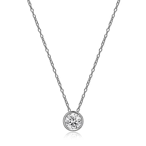 MORGAN & PAIGE Silver Round CZ Solitaire Pendant Necklace 18in | Classic Elegant Jewelry for Women thumbnail 1