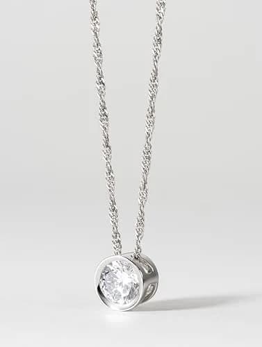 MORGAN & PAIGE Silver Round CZ Solitaire Pendant Necklace 18in | Classic Elegant Jewelry for Women thumbnail 5