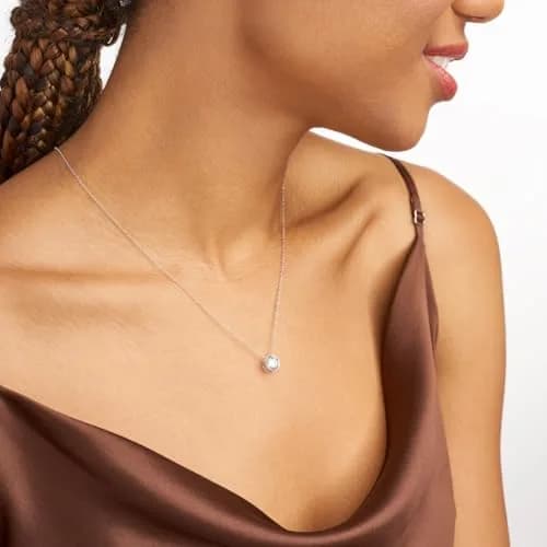 MORGAN & PAIGE Silver Round CZ Solitaire Pendant Necklace 18in | Classic Elegant Jewelry for Women thumbnail 2