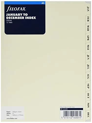 Filofax A5 Monthly Index Divider Set 12 Tabs Cotton Cream | Luxury Paper Organizers for Planners thumbnail 1