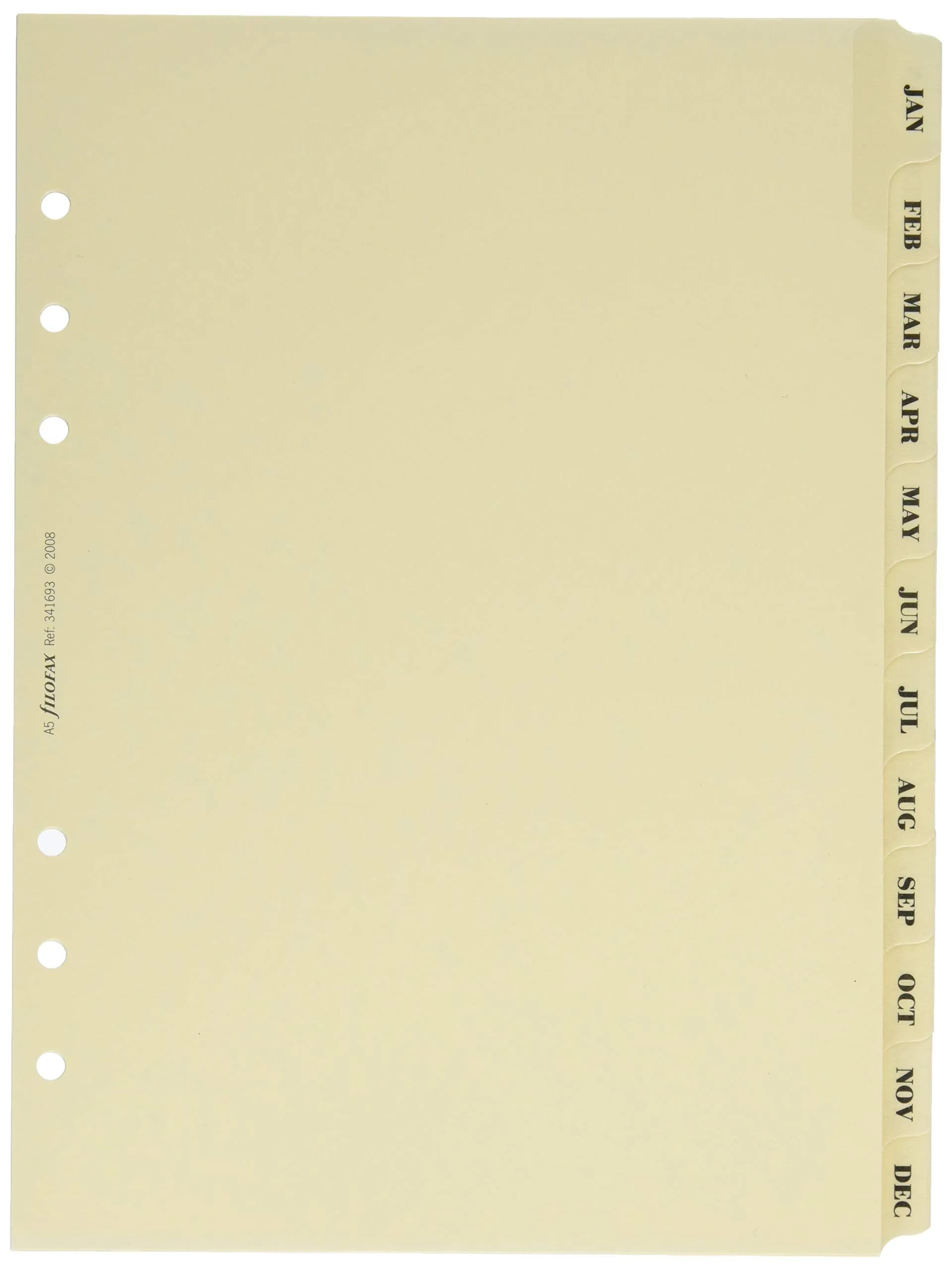 Filofax A5 Monthly Index Divider Set 12 Tabs Cotton Cream | Luxury Paper Organizers for Planners - view 2
