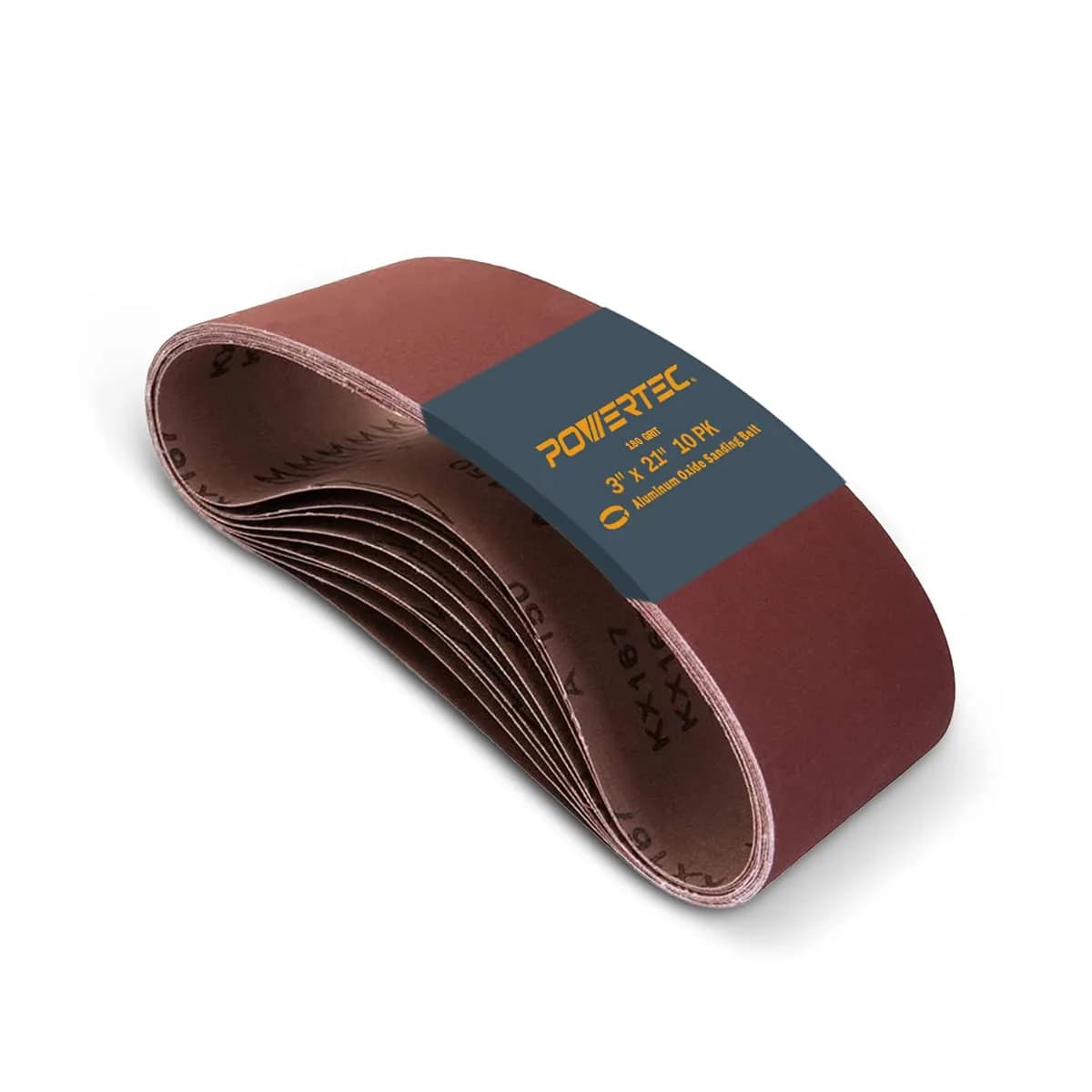 POWERTEC 3 x 21 Inch Sanding Belts, 10PK, 180 Grit Aluminum Oxide, 76 x 533 mm | Heavy Duty Woodworking & Metal Sanding