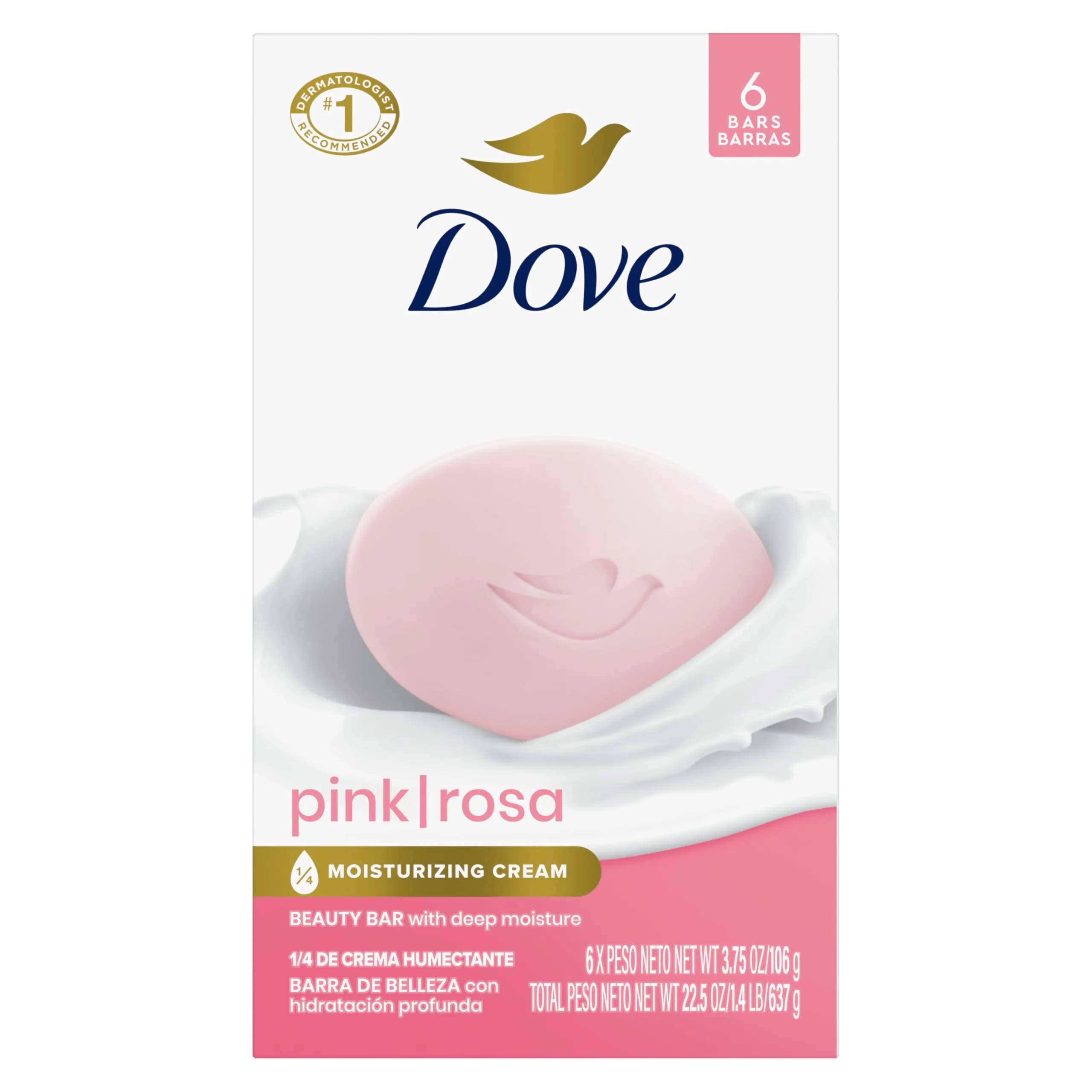 Dove Pink Beauty Bar Moisturizing Face, Body & Hand Soap 100g (3.5oz) | Gentle Cleanser for Dry Skin — Pink