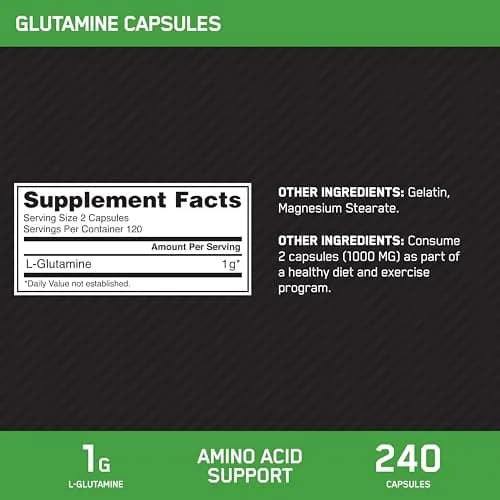 Optimum Nutrition L-Glutamine Muscle Recovery Capsules 120 Count (240g) | Supports Muscle Protein Development thumbnail 6