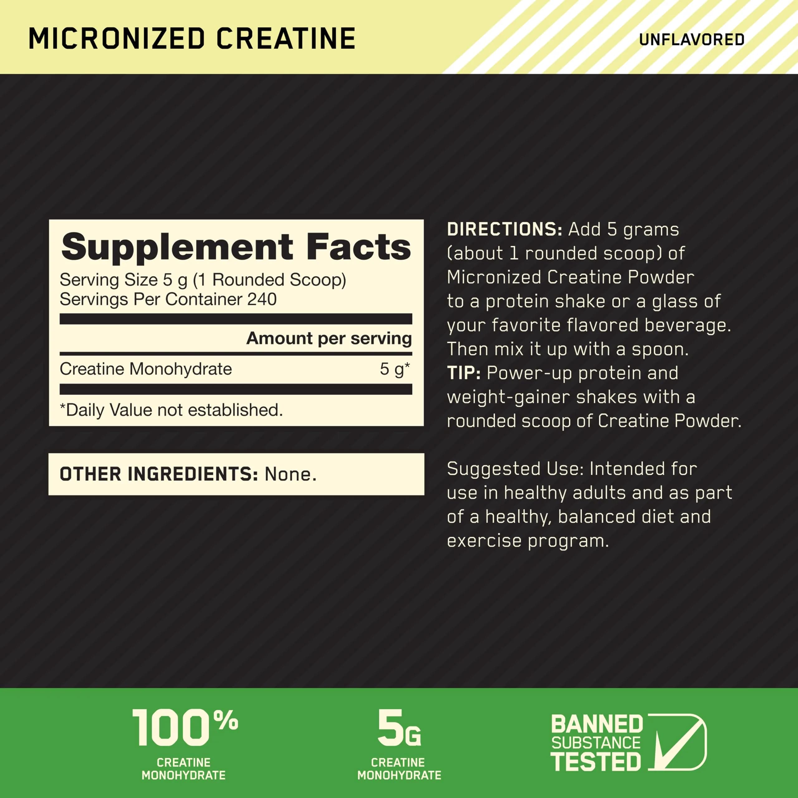 Optimum Nutrition Micronized Creatine Monohydrate Powder 240 Servings (1.2 kg) | Supports Strength & Recovery - view 2