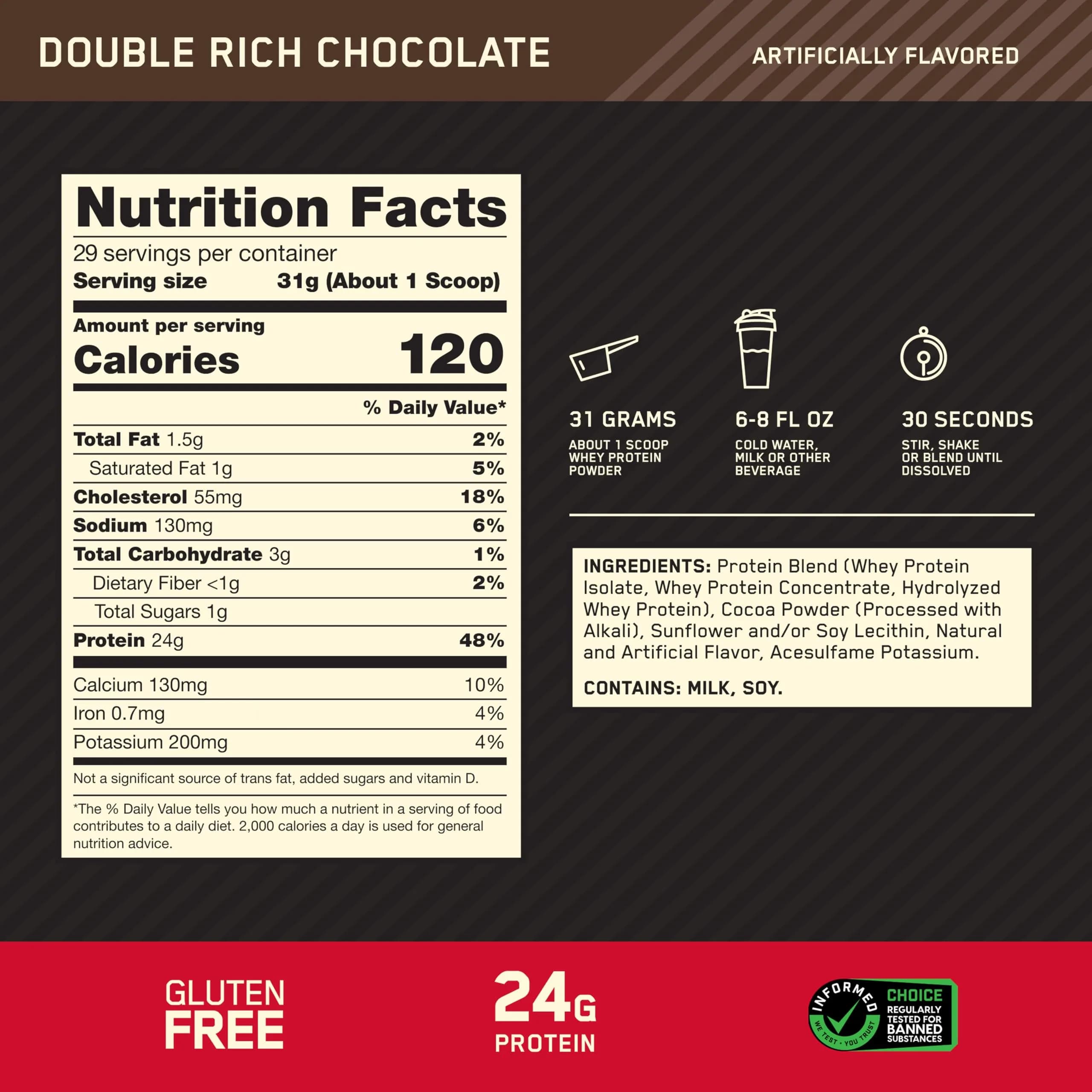 Optimum Nutrition Gold Standard 100% Whey Protein Double Rich Chocolate 907g (2 lb) | High Protein for Muscle Recovery - view 3
