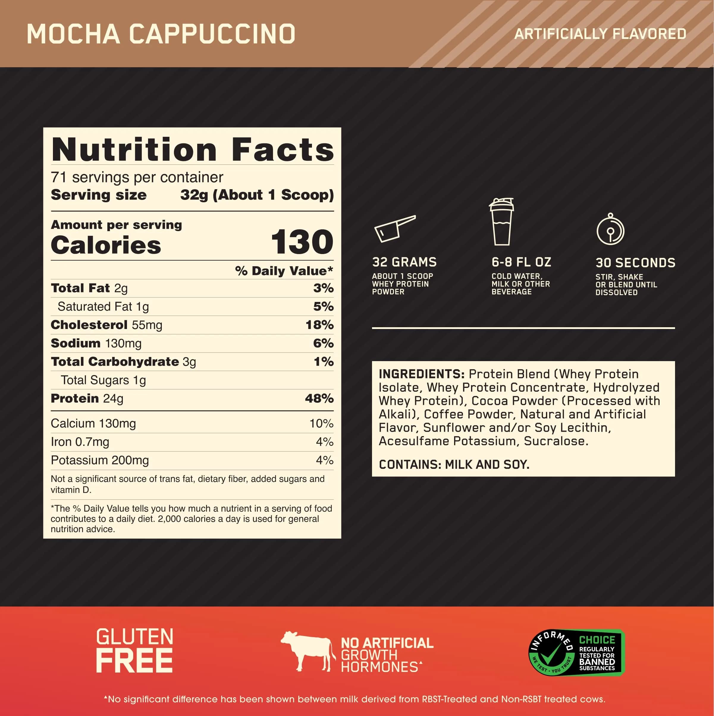 Optimum Nutrition Gold Standard 100% Whey Protein Powder Mocha Cappuccino 5lb | High Protein for Muscle Support - view 3