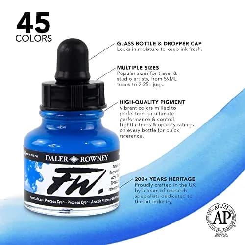 Daler Rowney FW Acrylic Artists Ink, 29.5ml | Paynes Gray, Lightfast & Fluid (160029065) thumbnail 3