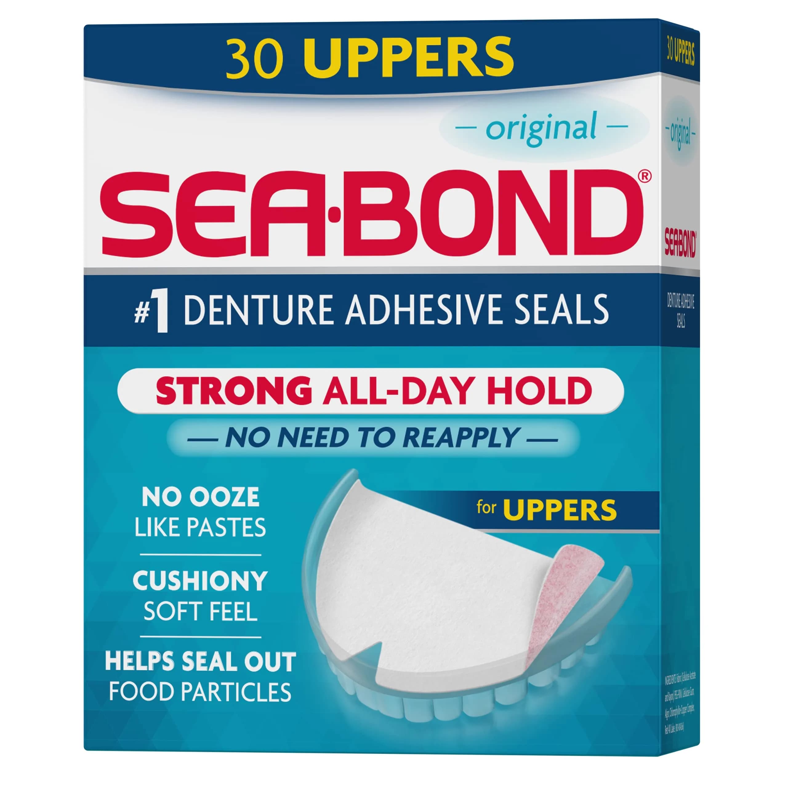 Sea-Bond Secure Denture Adhesive Seals Uppers 30 Count (0.85g) | All-Day Hold - main product image