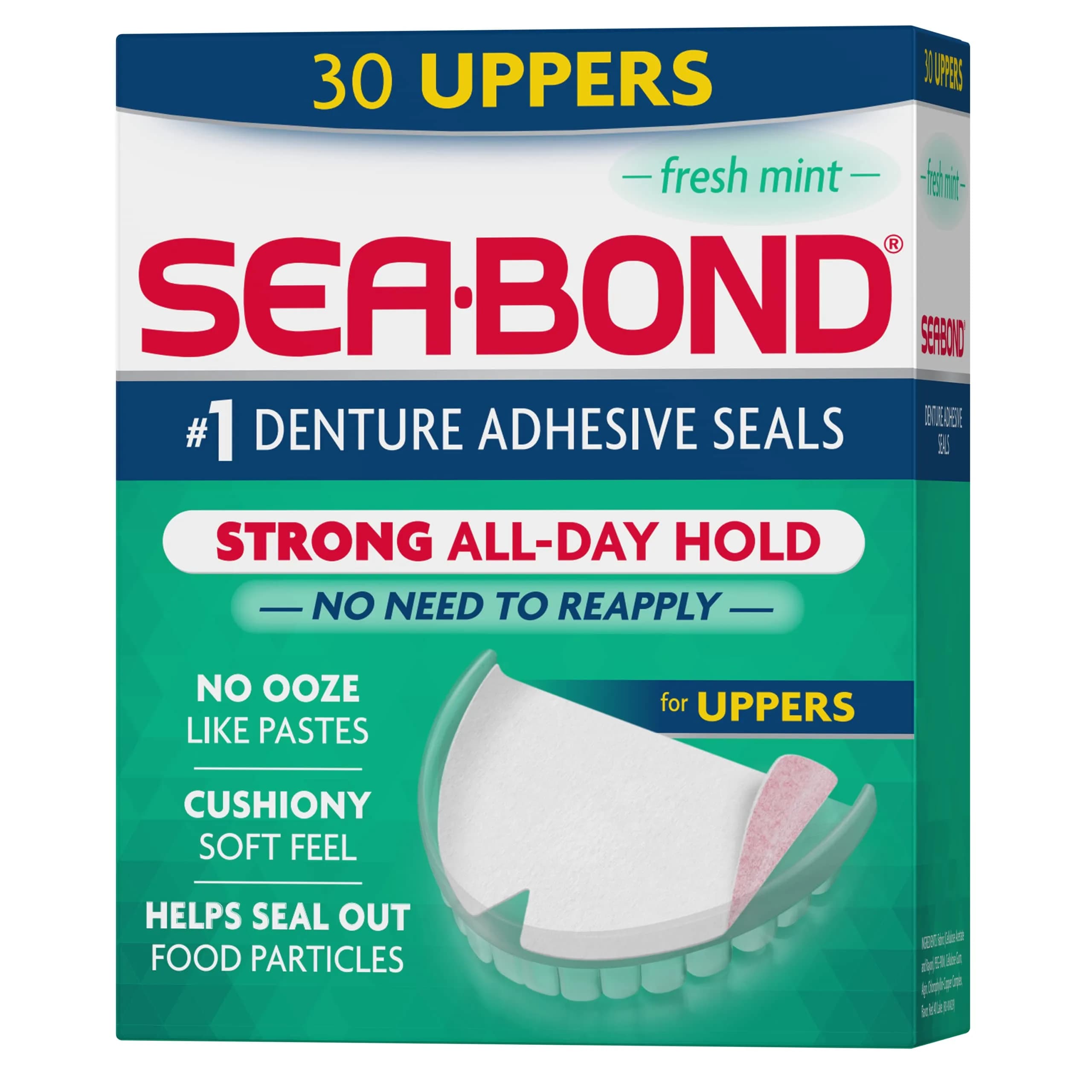 Sea-Bond Fresh Mint Uppers Denture Adhesive Seals - 30 Count (1 Pack) - main product image