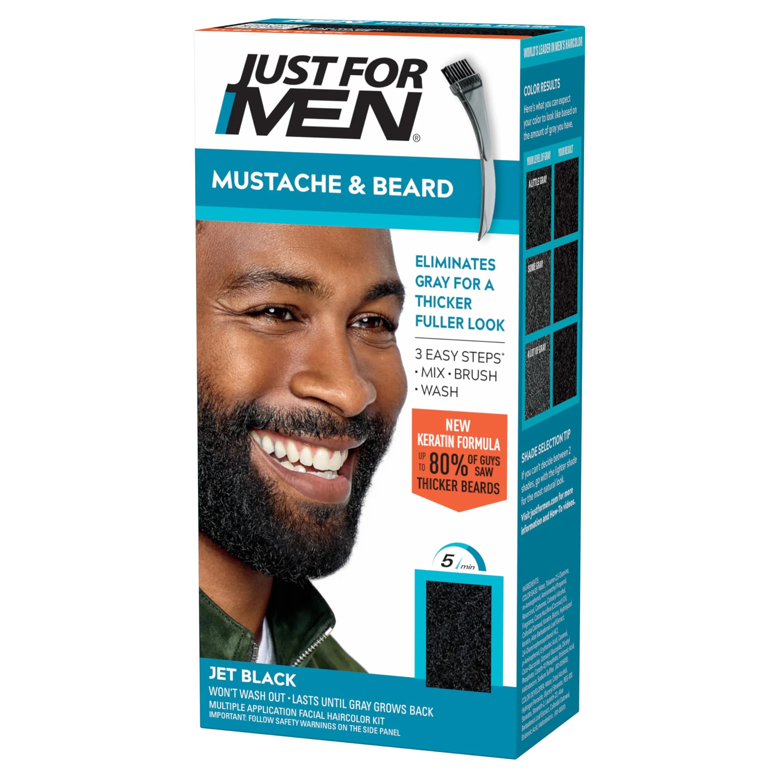 Just For Men Mustache & Beard Jet Black M-60 (1 Count) | Ammonia-Free Facial Hair Color - main product image