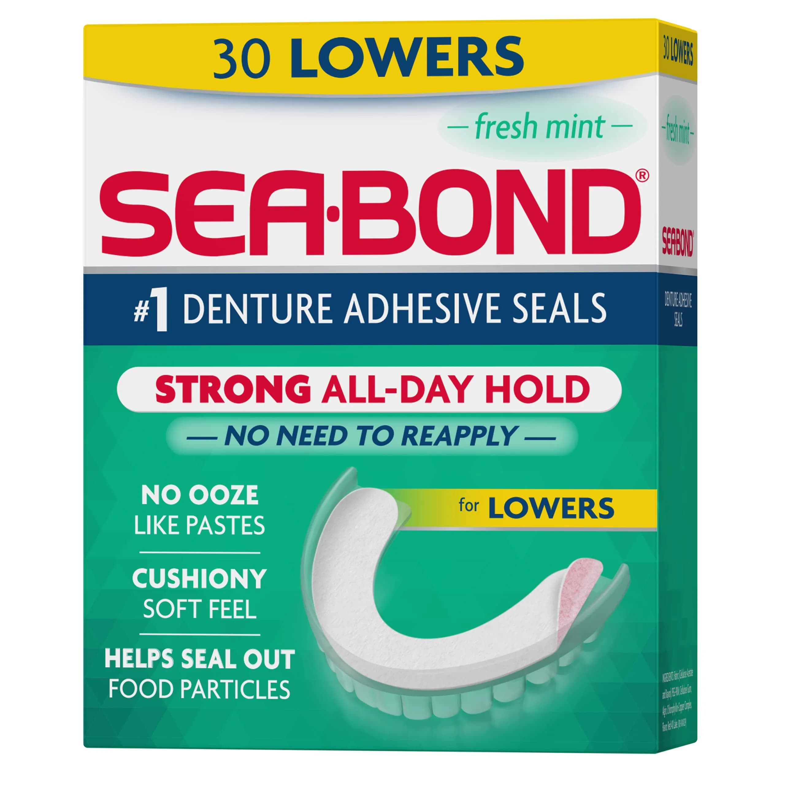Sea-Bond Fresh Mint Lowers Denture Adhesive Seals - 30 Count (Pack of 1) - main product image
