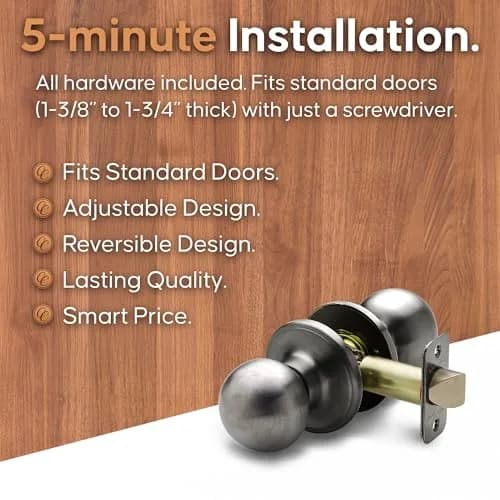 Copper Creek Passage Interior Door Knob – ANSI Grade-3 Certified, Heavy Duty, Reversible, Antique Nickel (1 Pack) | Modern Durable Handle thumbnail 3