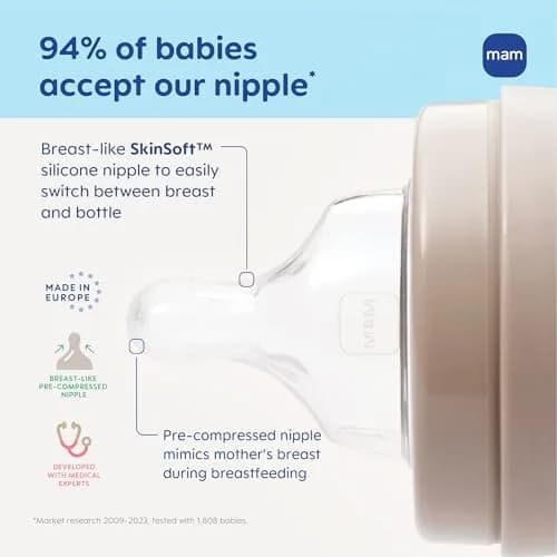 MAM Fast Flow Level 3 Bottle Nipples (Set of 2) | 4+ Months, SkinSoft Silicone, Fits All MAM Bottles thumbnail 3
