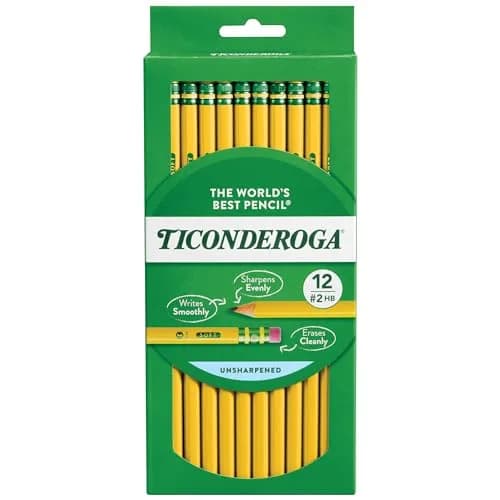 Ticonderoga Wood-Cased Pencils, Unsharpened, HB Soft, Yellow, 12 Count | Premium Writing Instrument thumbnail 1