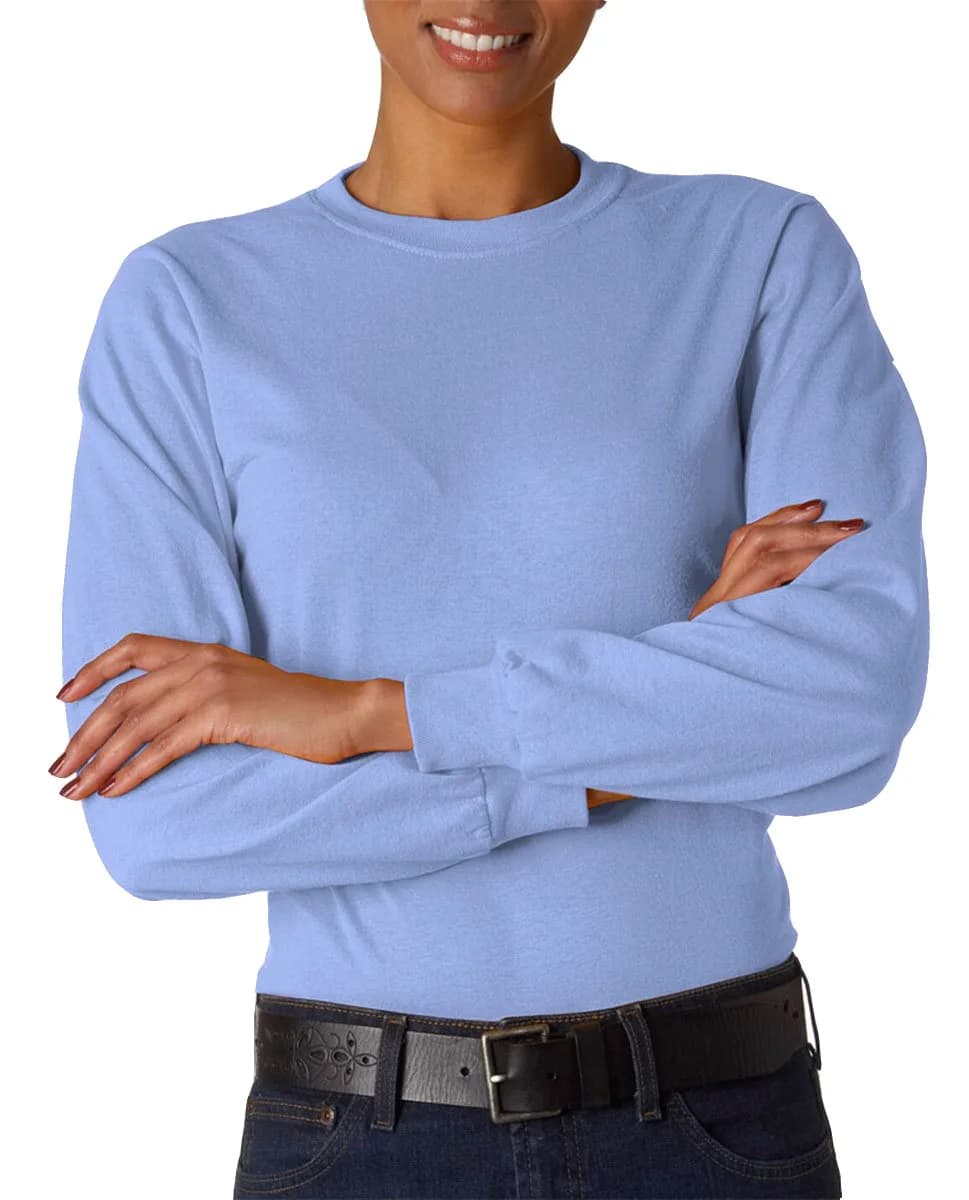 Jerzees Dri-Power 50/50 Cotton/Poly Long Sleeve T-Shirt Small | Moisture Wicking & Breathable for Casual Wear — Light Blue
