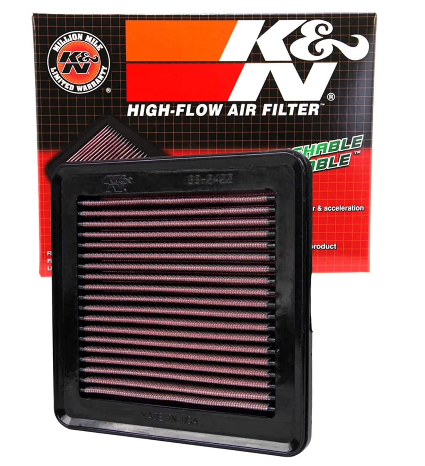 K&N High-Flow Original Lifetime Engine Air Filter: Washable, 33-2422 | Improves Engine Power & Efficiency