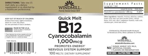 Windmill B-12 1000 Mcg Sublingual Vitamin B12 Tablets 100 | Supports Energy & Tissue Growth thumbnail 2