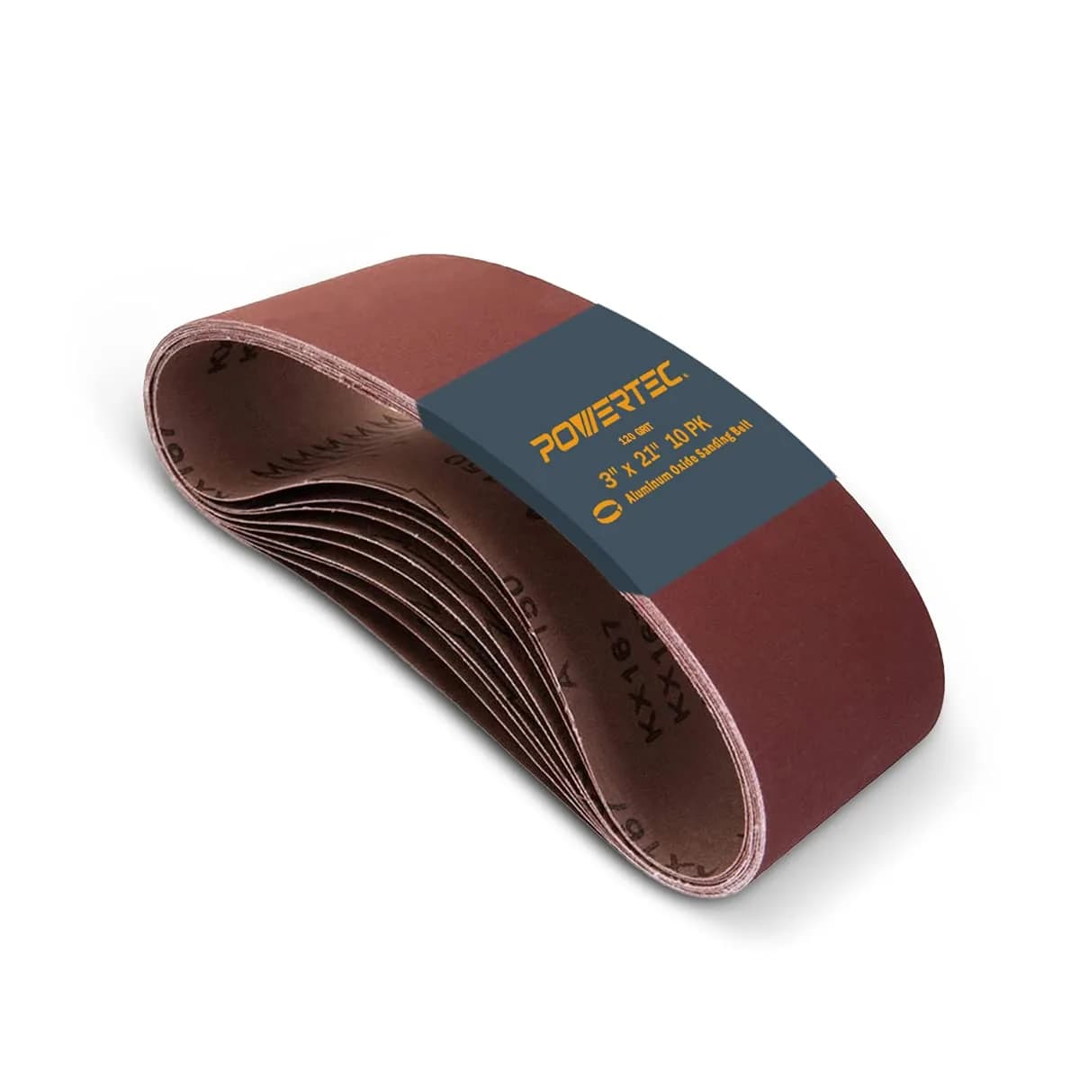 POWERTEC 3 x 21 Inch Sanding Belts, 10 Pack, 120 Grit Aluminum Oxide | 7.6 cm x 53.3 cm (3 x 21 Inch)