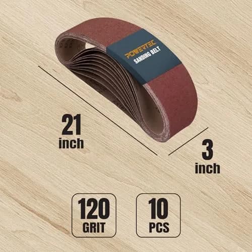 POWERTEC 3 x 21 Inch Sanding Belts, 10 Pack, 120 Grit Aluminum Oxide | 7.6 cm x 53.3 cm (3 x 21 Inch) thumbnail 2