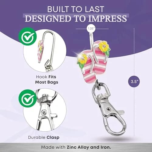 Finders Key Purse Women’s Bag Charm Key Finder, Car Keychain Hook, Cute Purse Organizer & Tote Bag Accessories, Gifts for Mom - Striped Flip Flops thumbnail 4