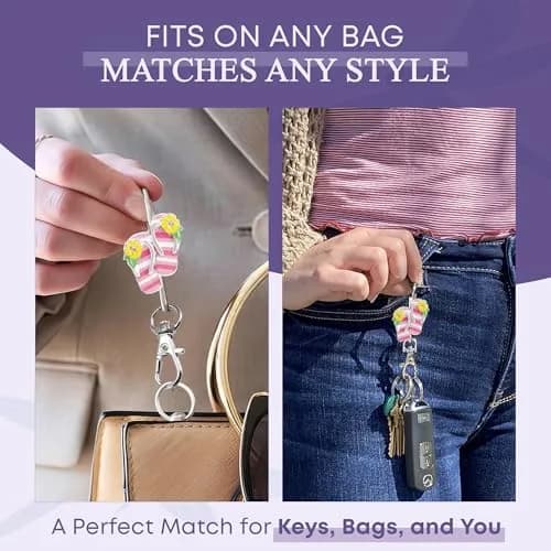 Finders Key Purse Women’s Bag Charm Key Finder, Car Keychain Hook, Cute Purse Organizer & Tote Bag Accessories, Gifts for Mom - Striped Flip Flops thumbnail 5