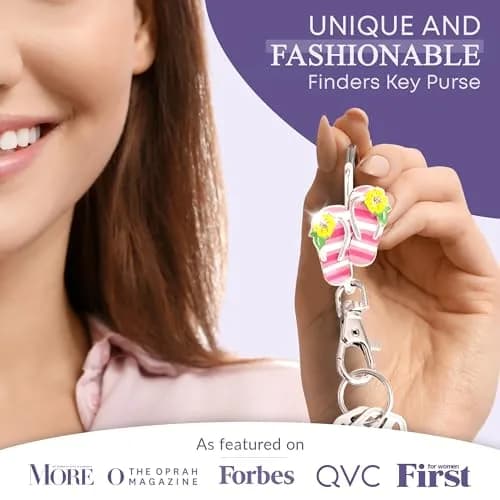 Finders Key Purse Women’s Bag Charm Key Finder, Car Keychain Hook, Cute Purse Organizer & Tote Bag Accessories, Gifts for Mom - Striped Flip Flops thumbnail 2