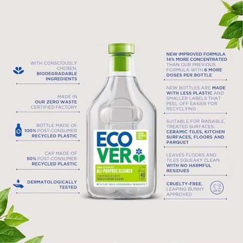 Ecover All Purpose Cleaner 1L | Biodegradable, Lemon Scent, Recycled Bottle thumbnail 2