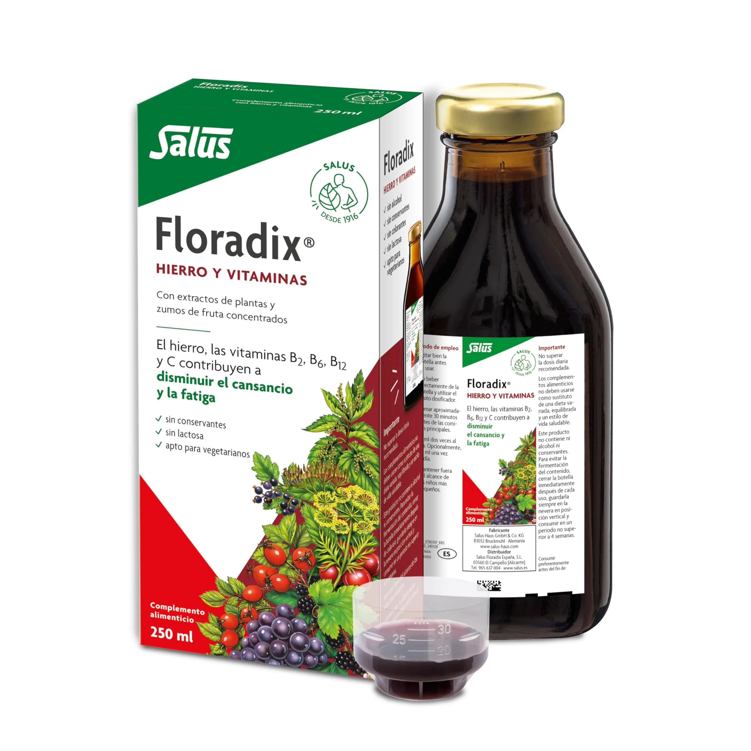 Floradix Liquid Iron and Vitamin Formula 250ml (8.5 Fl Oz) | Reduces Tiredness & Fatigue with Vitamins B & C — 8.5 Fl Oz