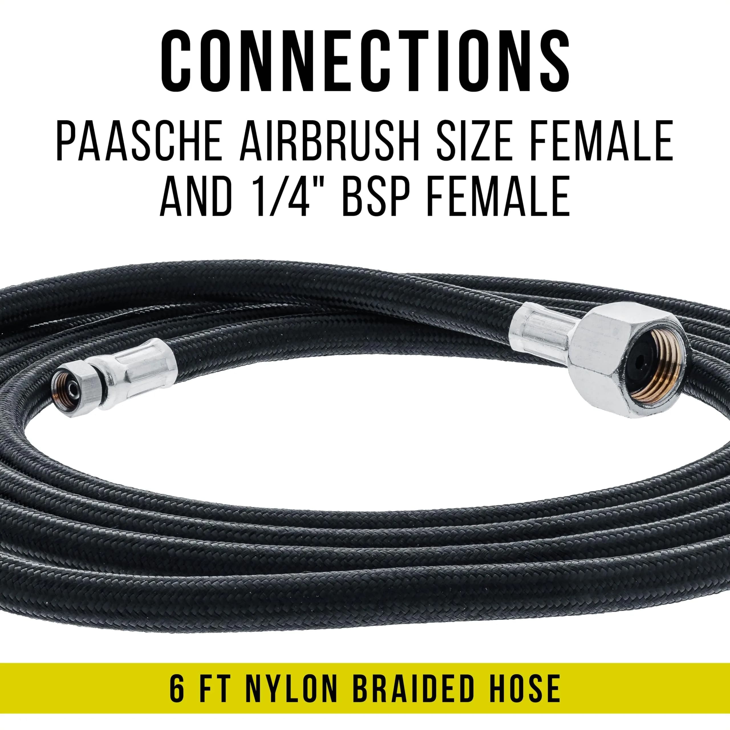 Master Airbrush 6 Foot Braided Airbrush Hose | Nylon Braided, 1/4" NPT Paasche Female to 1/4" BSP Female Fittings - view 2