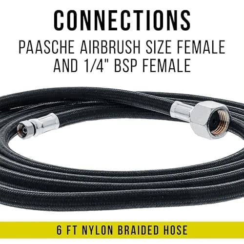 Master Airbrush 6 Foot Braided Airbrush Hose | Nylon Braided, 1/4" NPT Paasche Female to 1/4" BSP Female Fittings thumbnail 2
