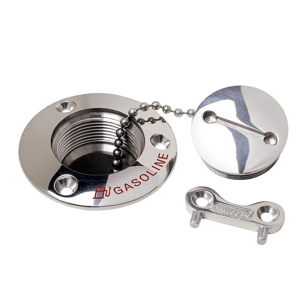 attwood Gasoline 3-Inch Stainless Steel Alloy Deck Fill | Marine Fuel Fitting with Brass Hose Mender (70-120c) — Gasoline