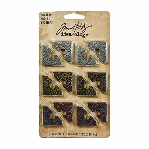 Tim Holtz Idea-ology Metal Corners 1 Inch Antique Finishes (12 Pack) | Adds Vintage Charm to Scrapbook Pages thumbnail 1