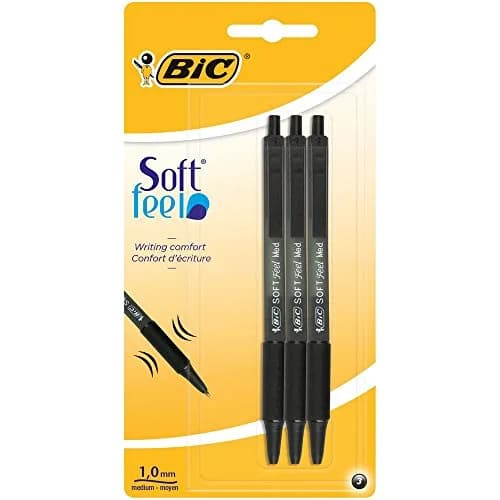 BIC Soft Feel Ballpoint Pens - Black - Pack of 3 | Smooth, Comfortable Writing (70-120 chars) thumbnail 1
