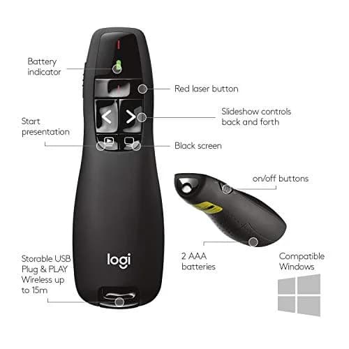 Logitech Wireless Presenter R400 with Red Laser Pointer | 50ft Range, USB Receiver thumbnail 7
