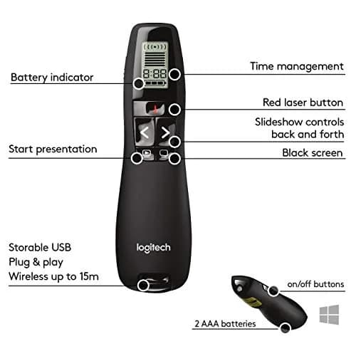 Logitech Wireless Presenter R800 with Green Laser | 30m Range, Built-in Timer, Plug-and-Play thumbnail 6