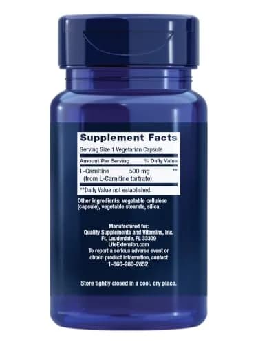 Life Extension L-Carnitine Free Form Amino Acid 500 mg 30 Capsules | Supports Mitochondria & Energy Production thumbnail 2