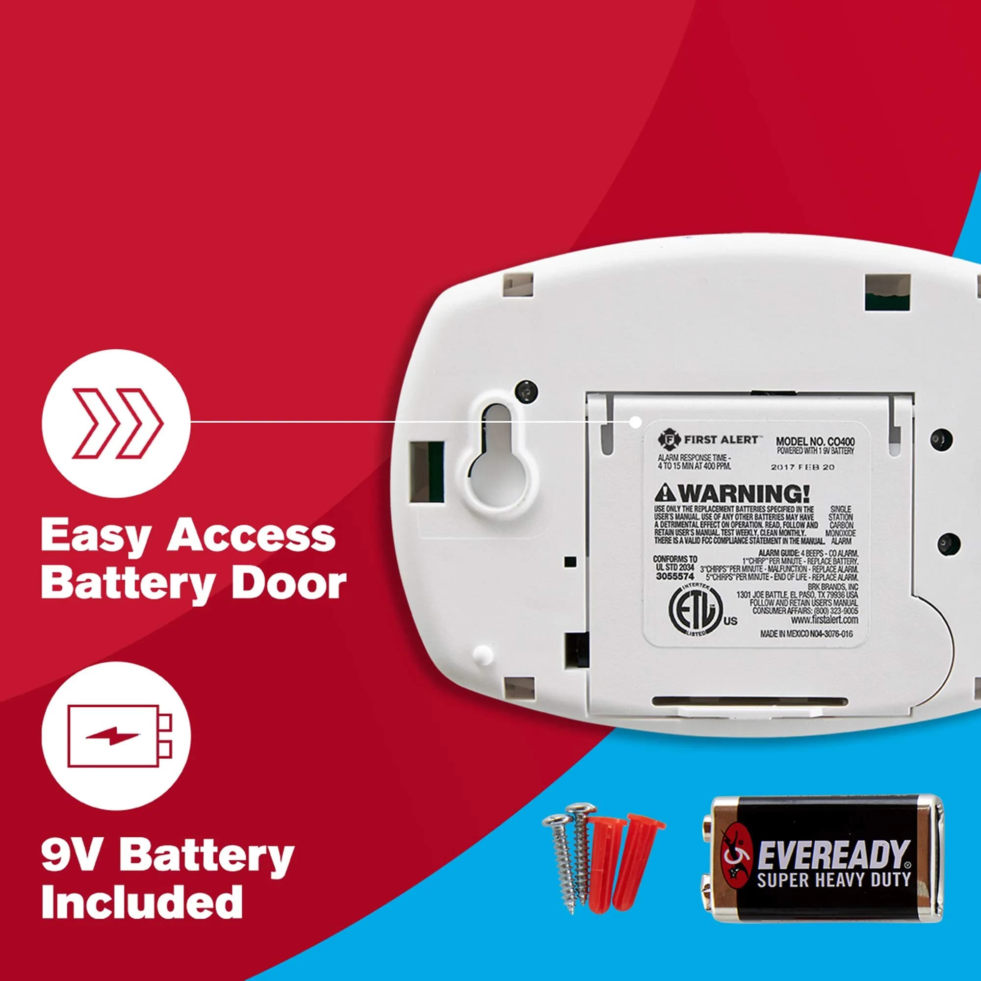 First Alert CO400 Carbon Monoxide Detector 2-Pack | Battery Operated Alarm with Electrochemical Sensor - view 3