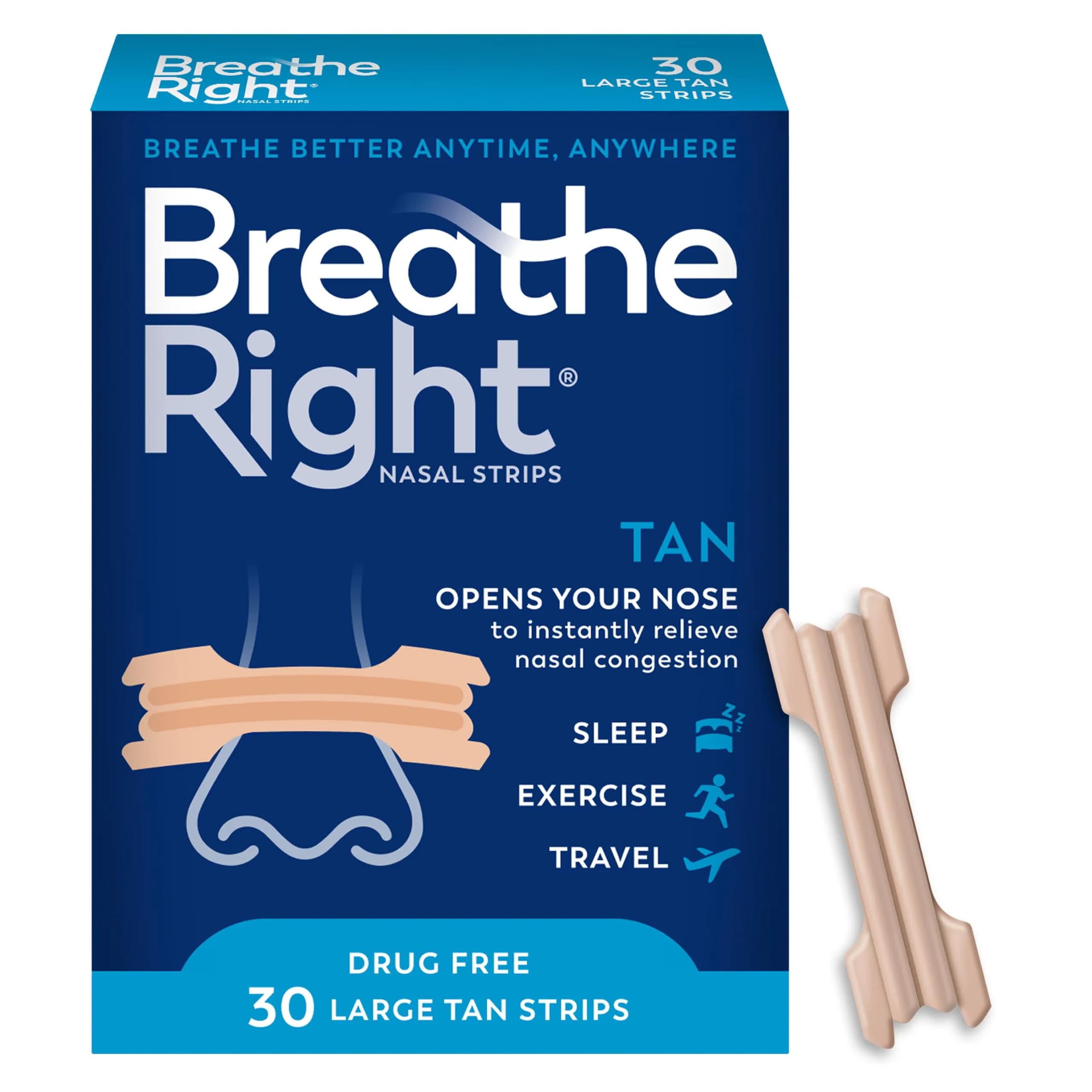 Breathe Right Extra Strength Nasal Strips, Large, 30 ct | Opens Nasal Passages for Easier Breathing - main product image