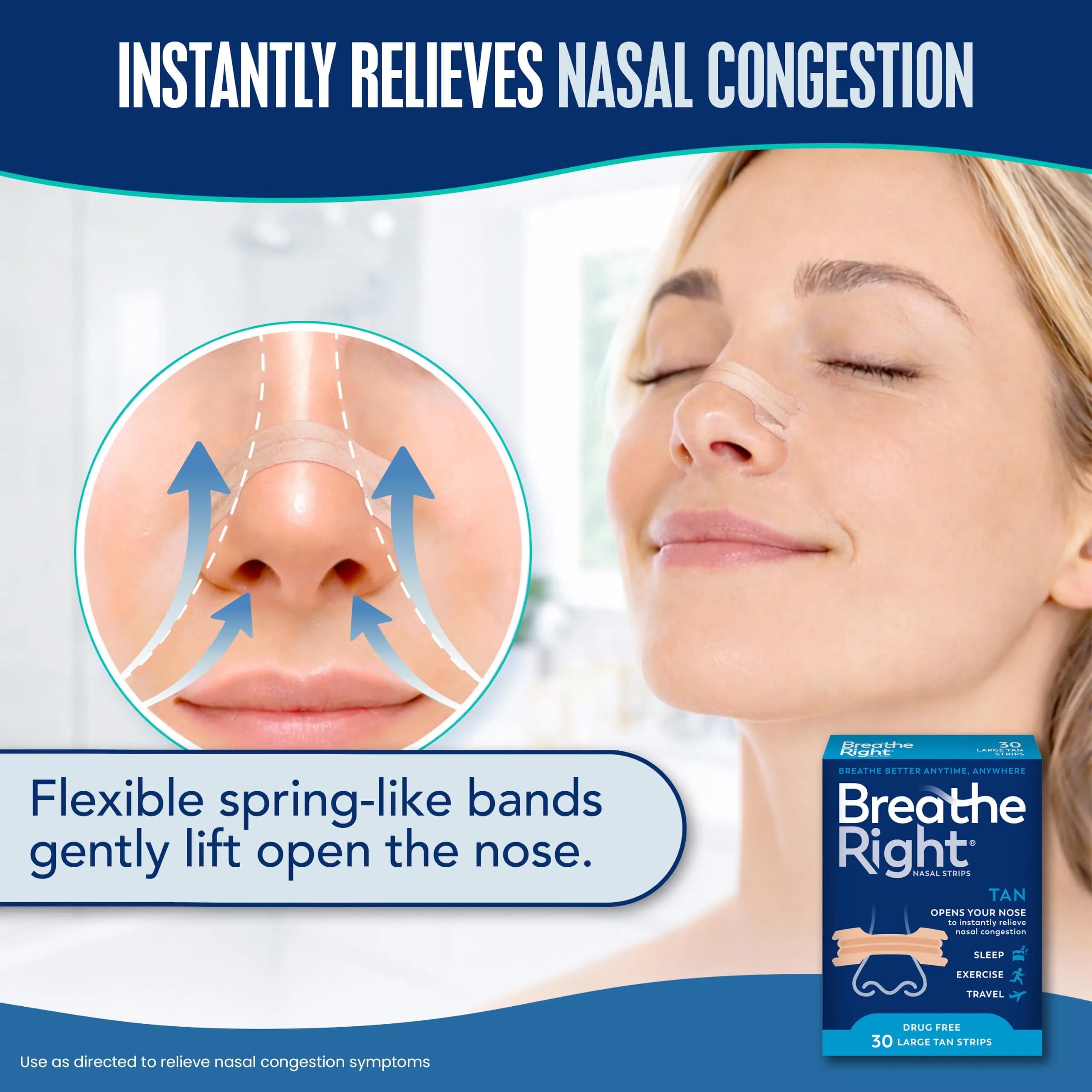 Breathe Right Extra Strength Nasal Strips, Large, 30 ct | Opens Nasal Passages for Easier Breathing - view 2
