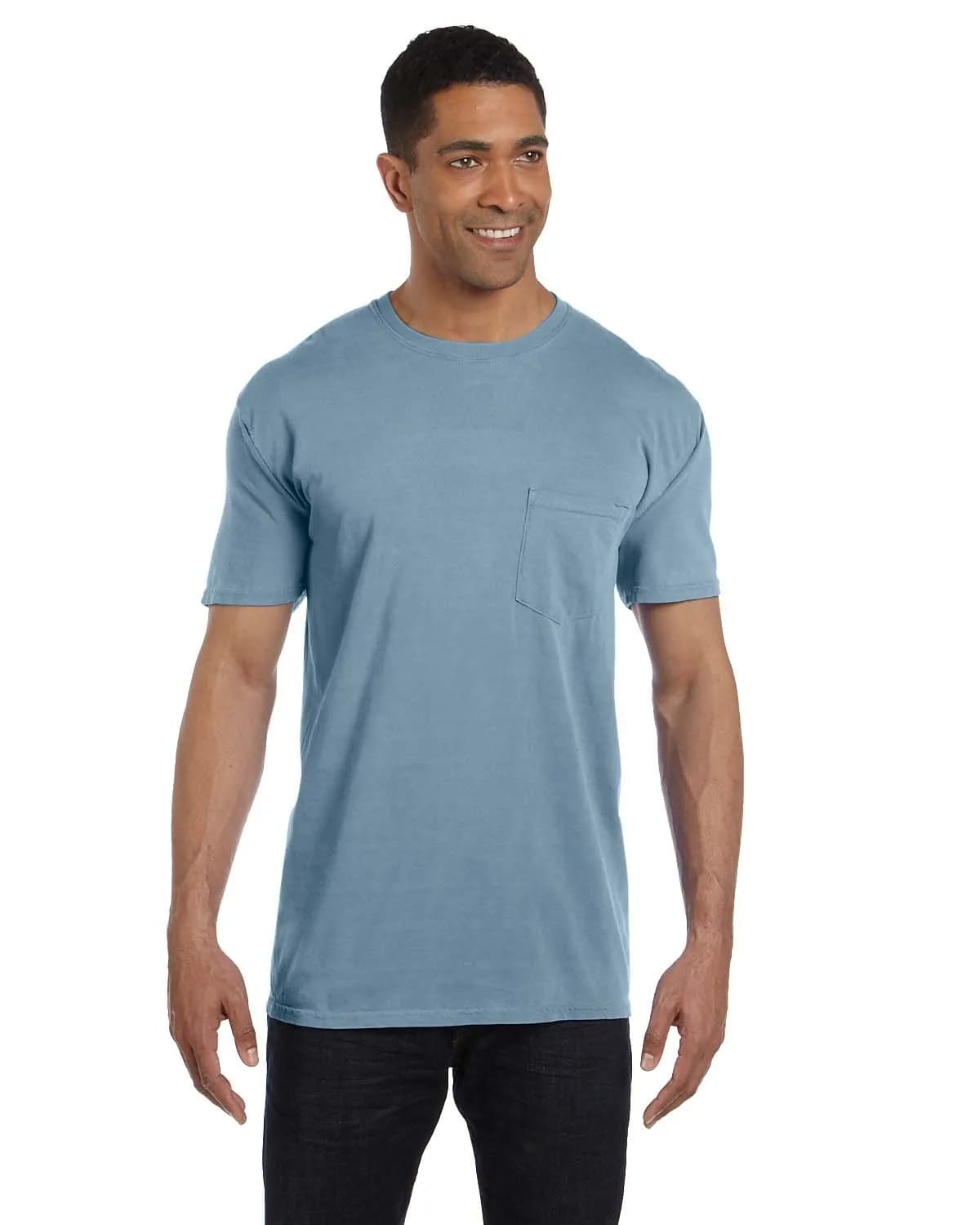 Comfort Colors 6.1 oz. Garment-Dyed Pocket T-Shirt-M (Bay) | Classic Heavyweight Cotton Tee for Men — Bay
