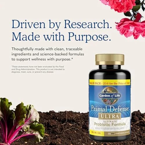 Garden of Life Primal Defense Ultra Probiotic 216 Capsules | 15 Billion CFU & 13 Strains for Digestive Health thumbnail 5